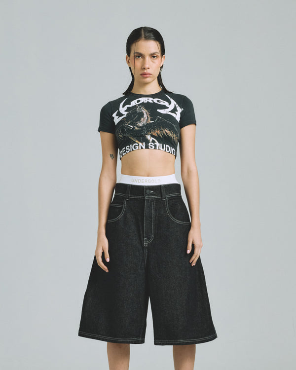 Crop Top Undergold Thunder Ride Pegasus Black