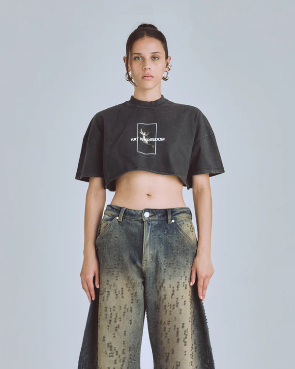 Crop Top Women Undergold Agnus Dei Freedom Vintage Black