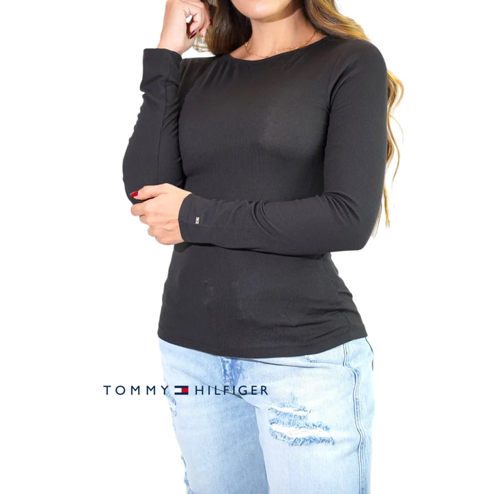 Camiseta Women Slim Tommy Hilfiger Black Polos