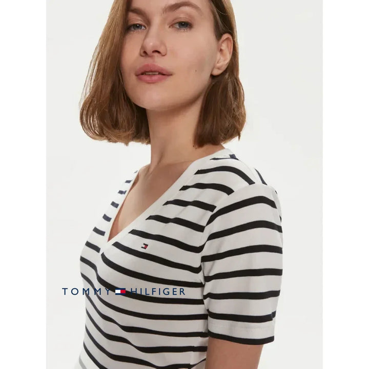 Camiseta Women Slim Tommy Hilfiger Ecru Polos