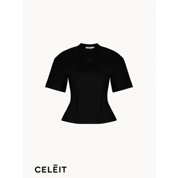 Celēit Girly Oversized Tee Black Top