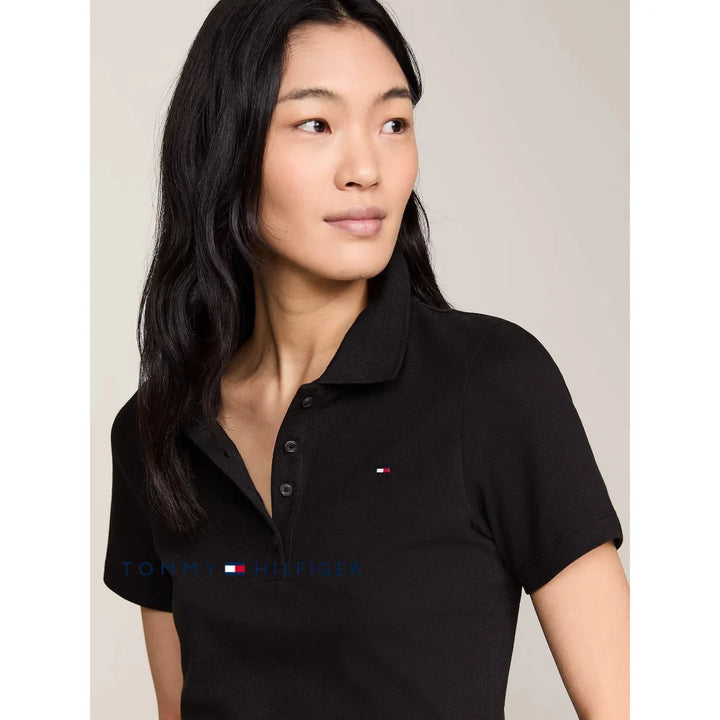 Polo Slim Women Tommy Hilfiger Black Polos
