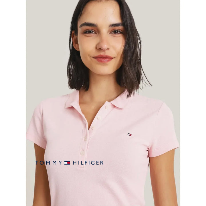 Polo Slim Women Tommy Hilfiger Pink Polos