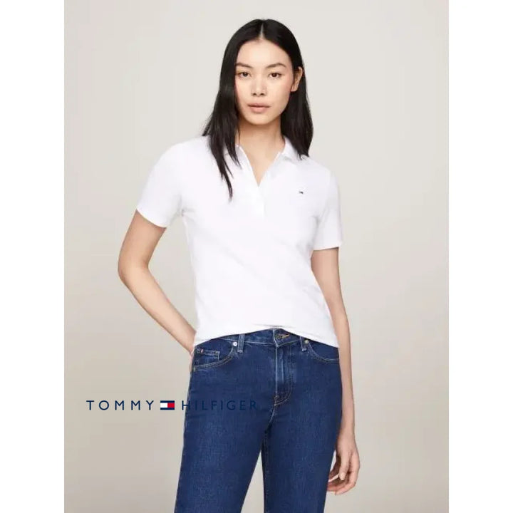 Polo Slim Women Tommy Hilfiger White Polos